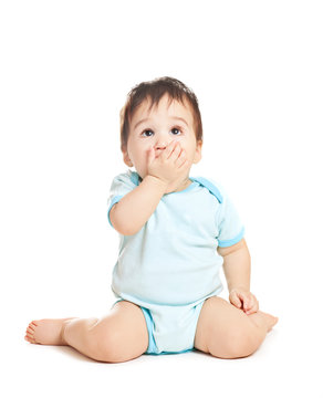 Wonder Asian Baby Boy On A White Background