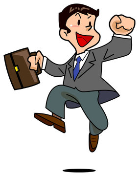 excited businessman jumping with briefcase clip art preview