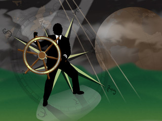 Businessman at sea in a financial storm