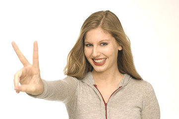 Frau mit Handzeichen