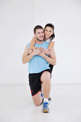 happy young couple fitness workout and fun