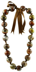 collier ruban et perles de bois