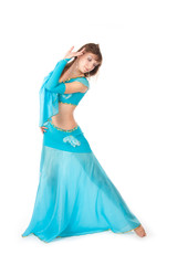 Belly Dancer in a blue stage costume