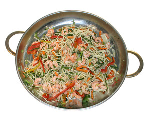 Spagetti with shrimps and vegetables