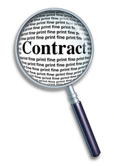 Magnifying glass contract fine print agreement  legal guide