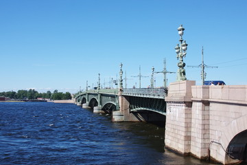 bridge across the river Neva in city Saint Petersburg, Russia