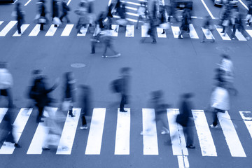 People crossing the street-blue tones