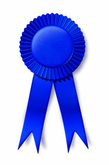 blue ribbon prize first place award isolated on white