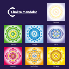 Vector Chakra Symbol Mandalas for Meditation  to Facilitate Grow