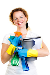hausfrau mit putzutensilien