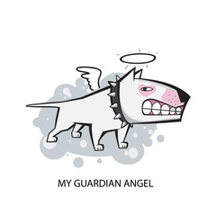 White bullterrier guardian angel