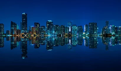 Foto op Canvas Miami skyline night panorama with beautiful reflections © Carsten Reisinger