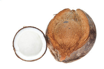 Ripe Coconut Showing The Shell And The Meat