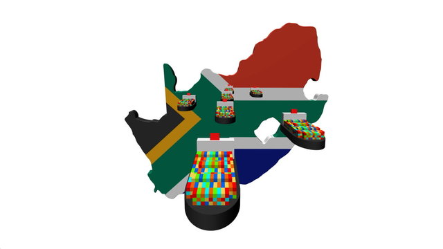 South Africa map flag with fleet of container ships animation
