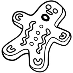 Gingerbread Man - Black and White Cartoon illustration