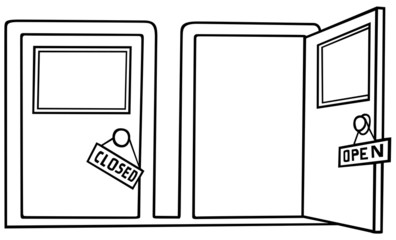 Door Open and Close - Black and White Cartoon illustration
