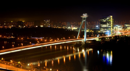 Fototapeta na wymiar Bratislava New bridge during night.