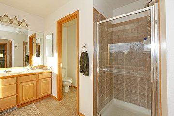 Bathroom with shower door