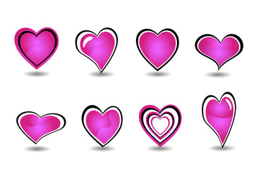 Beautiful pink heart element set vector