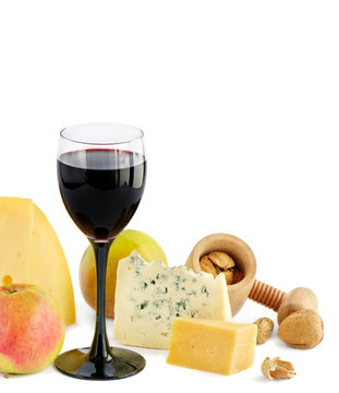 Wine, cheese and apple