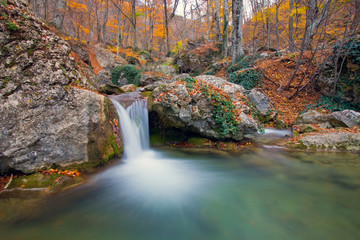 Fototapeta na wymiar Górskie rzeki w lesie jesienią