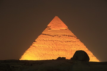 illuminated Giza Pyramid at night