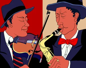 Fototapete Musik Band Vektor-Illustration von zwei Musikern