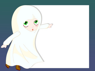 frame with child dressed as ghost for carnival