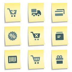 On-line shop web icons,  yellow notes series