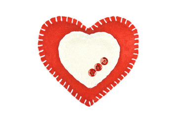 Red heart of the textiles with beads