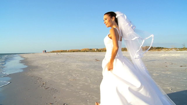 Beach Bride in her Wedding Dress