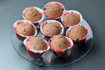Plate full of chocolate muffins
