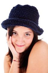 Beautiful young woman smiling with hat