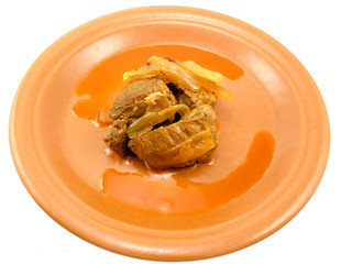 Brown plate with meat