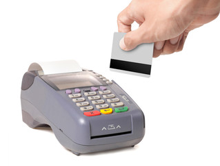 gesture of hand using credit card machine