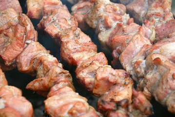 Meat slices prepare on fire