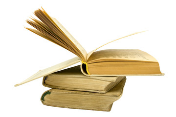 three old books isolated on white background