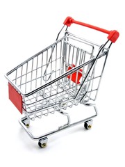 An empty shopping trolley cart on a white background
