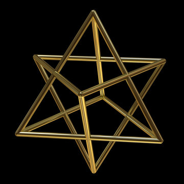Golden merkaba symbol isolated on black