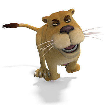 very cute and funny female cartoon lion. 3D rendering with