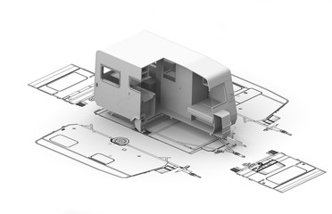 Camper charts with 3d model on top