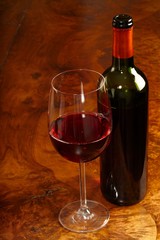 Wine Bottle and Glass of Red Wine