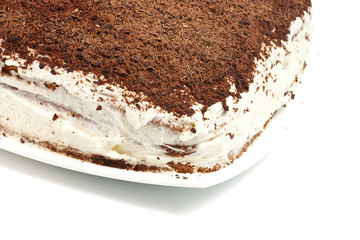 homemade cram cake with chocolate and cherries