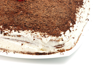 homemade cram cake with chocolate and cherries