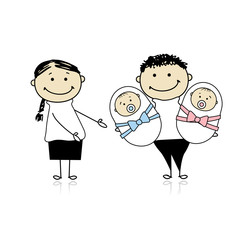 Happy parents with newborn twins