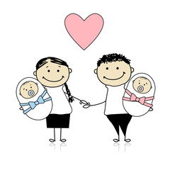 Happy parents with newborn twins