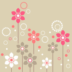 Stylized pink and white flowers on beige background