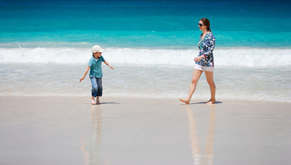 Mother and son at beach