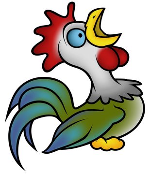 Crowing Rooster - Black and White Cartoon illustration