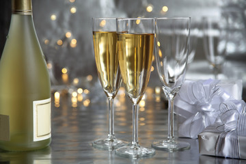 champagne, gifts and lights